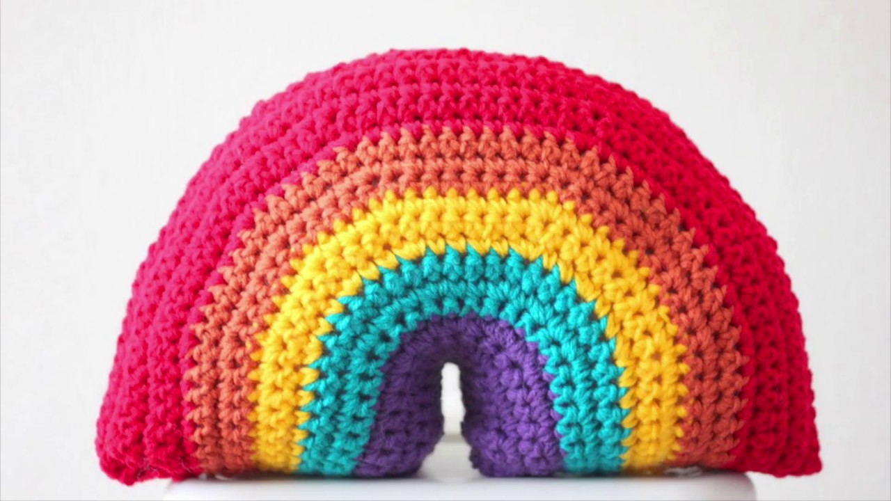 Crochet Rainbow Pillow