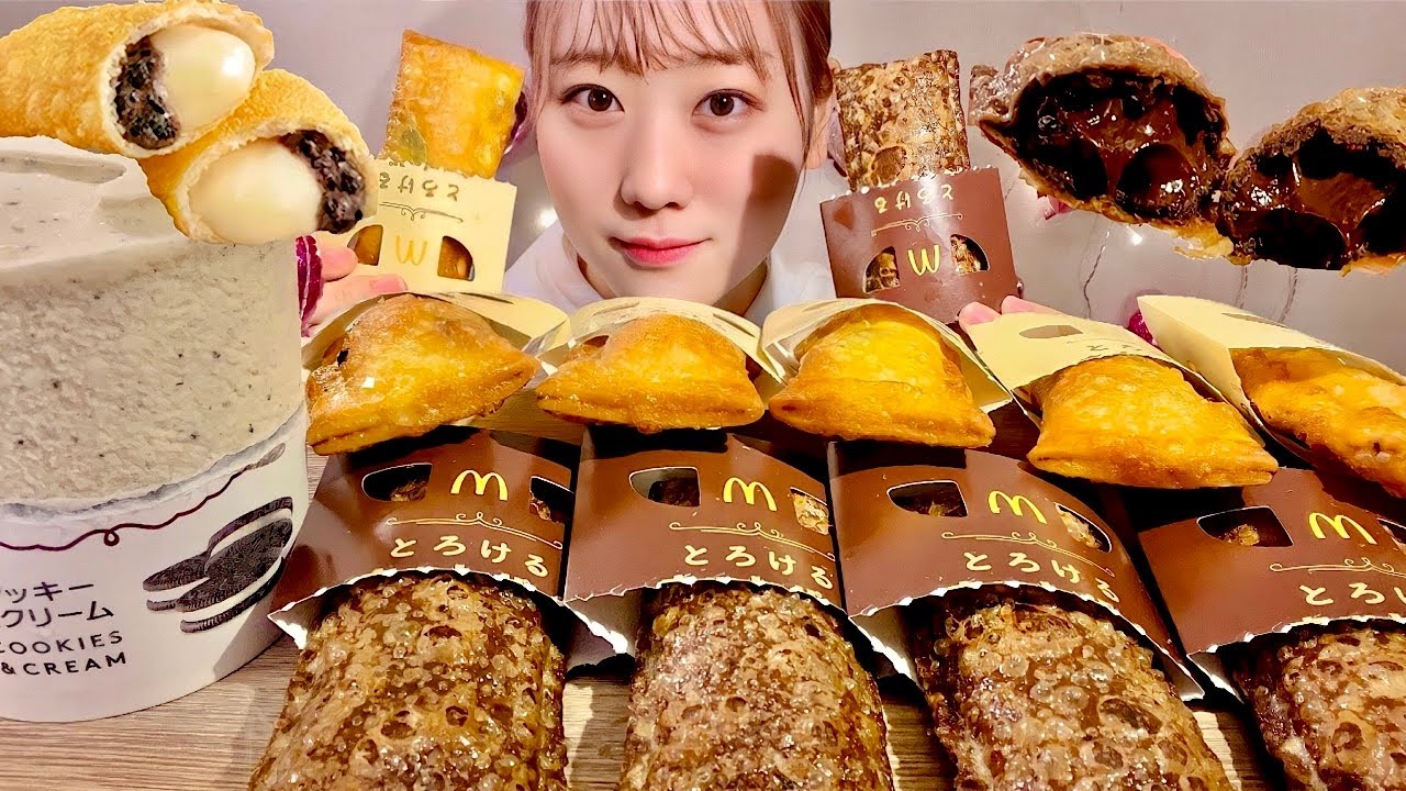 ASMR Макдоналдс пирог и мороженое【русские субтитры】【Mukbang/ Eating Sounds】