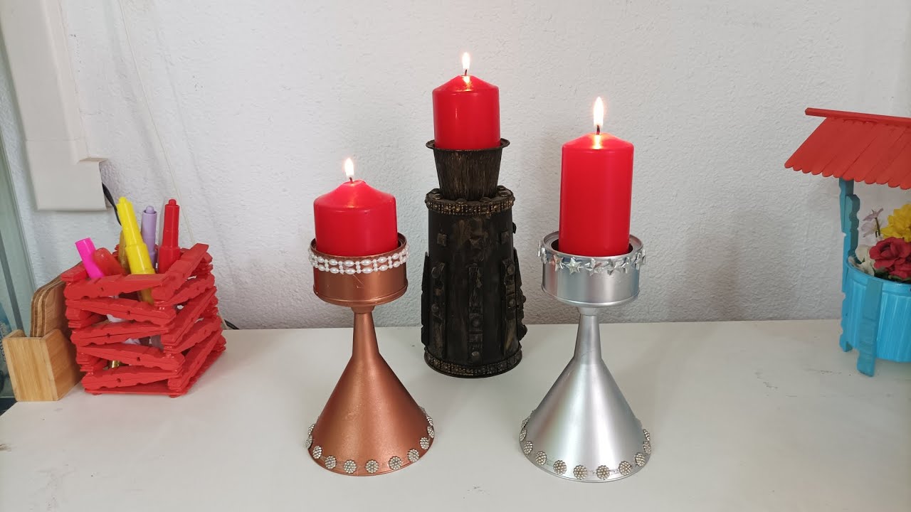 Cómo hacer PORTAVELAS con copa de plástico y una lata de atún.🕯