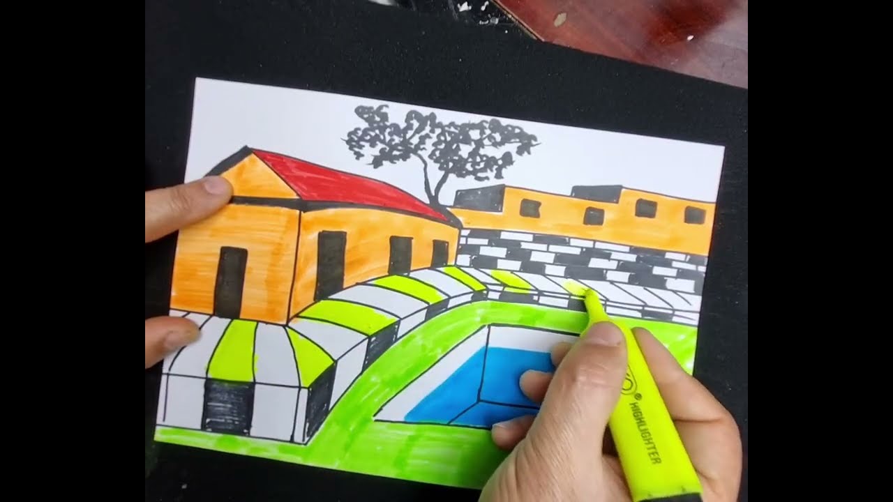 اعلمك.كيف يكون البعيد والقريب بسهوله. ورسم كوخ ومسبح