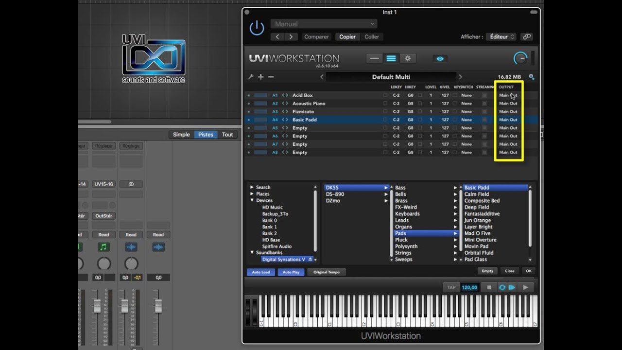 G&eacute;rer les sorties multiples de l'UVI Workstation dans Logic Pro X