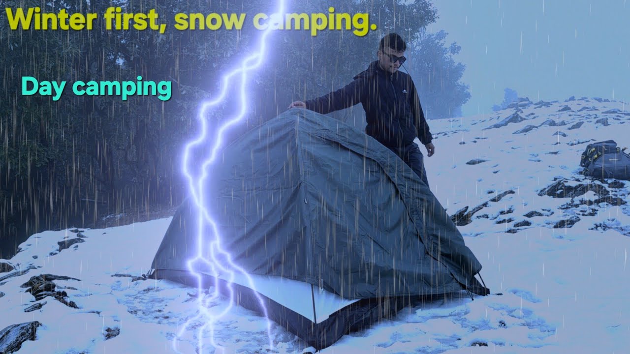 Winter first snow camping 🏕|| Day Camping ||