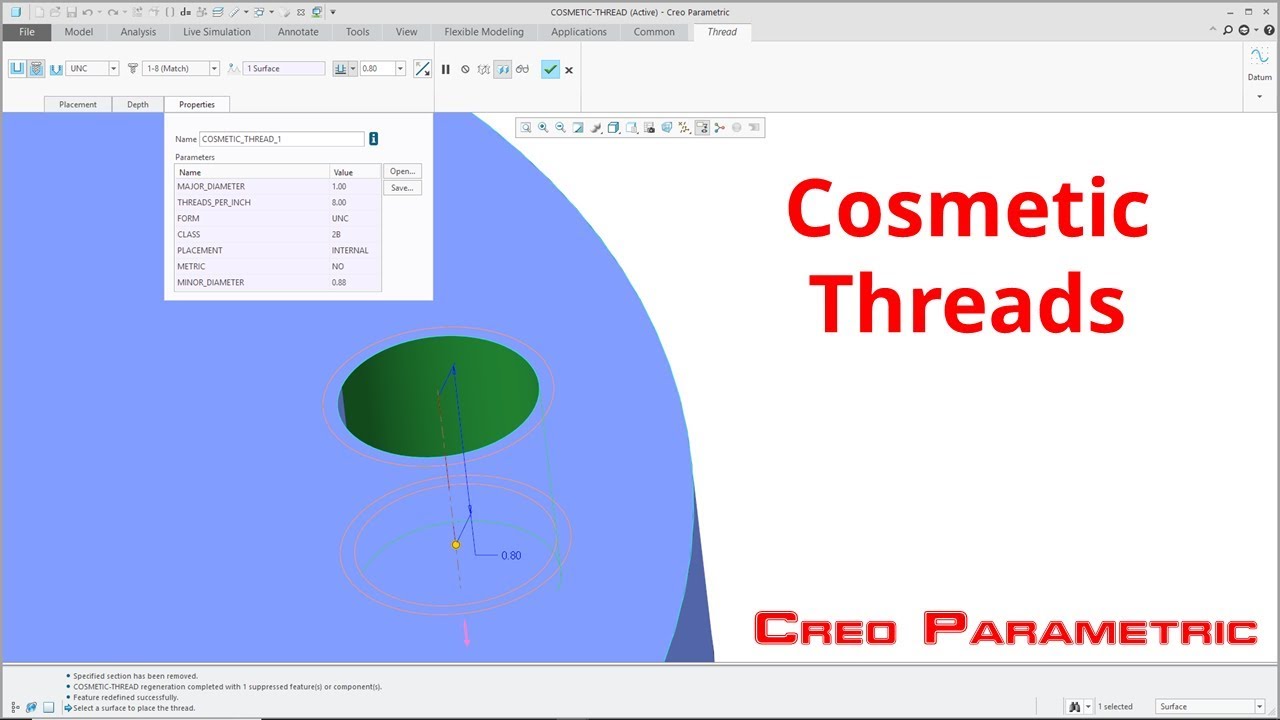 Creo Parametric - Cosmetic Threads [Tutorial]