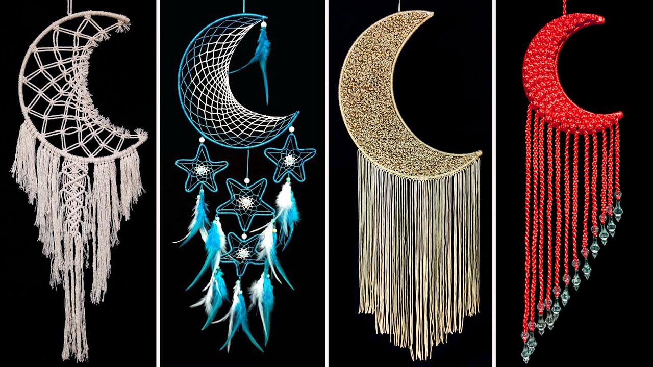 8 Best how to make Macrame Moon Dreamcatcher # Macrame how to tie easy knot & easy weaving patterns