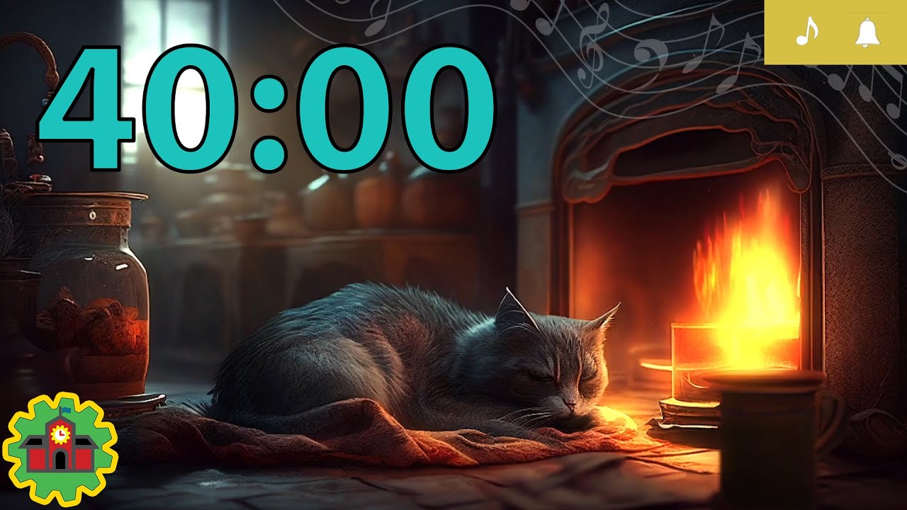 40 Minute Timer COZY CAT RELAXING with Music and Alarm
