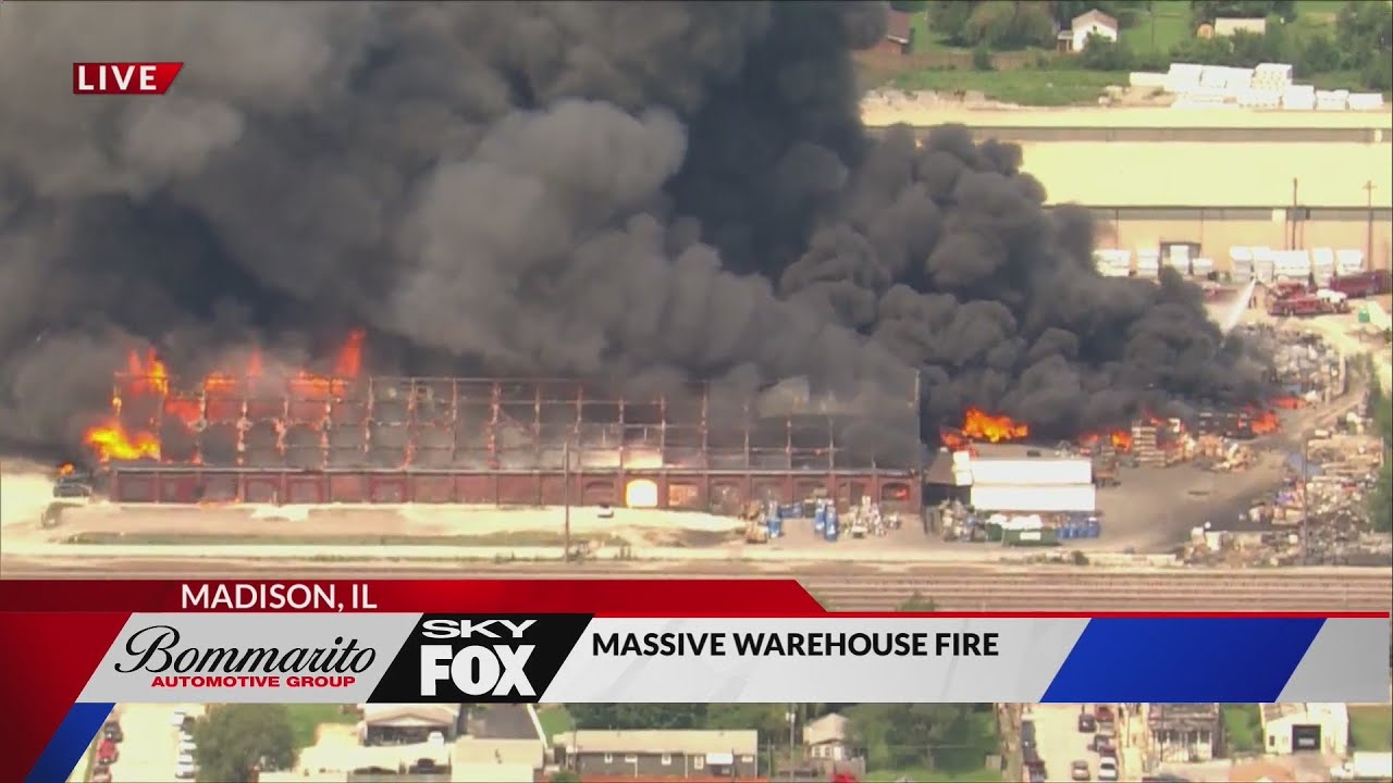 Madison, Illinois warehouse on fire. Police ask residents in the are to shelter in place.