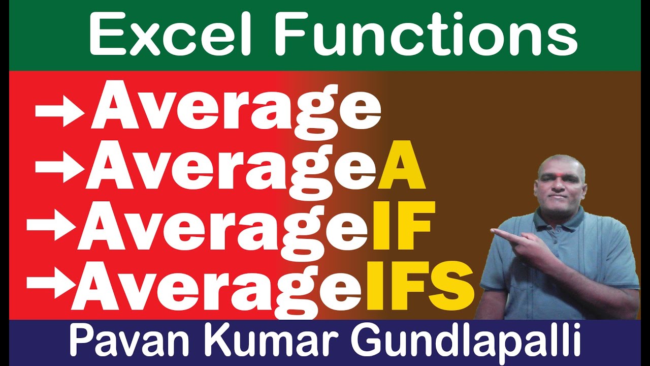 Excel Functions: Average || AverageA || AverageIF || AverageIFS Functions || Excel Basics