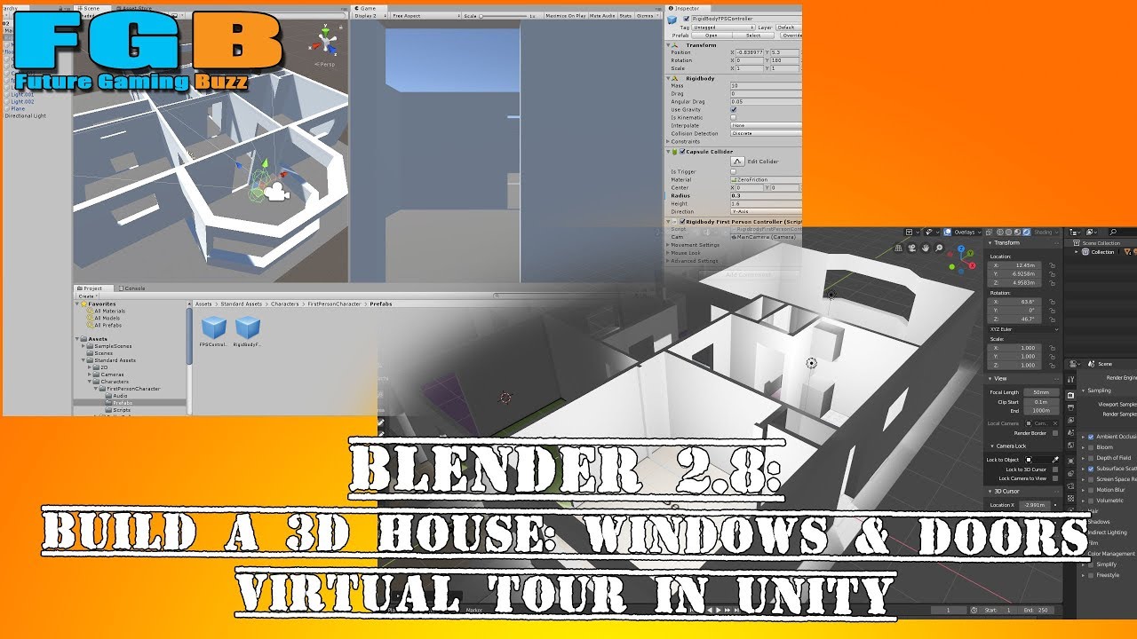 Blender 2.8 - 3D House: Windows, Doors and Unity Virtual Tour (Pt 2)