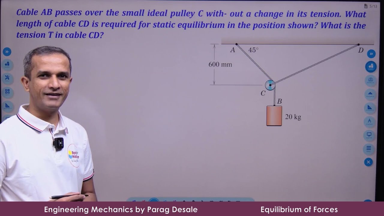 Equilibrium of Concurrent Forces  Ex 2 I Strings I Engineering Mechanics