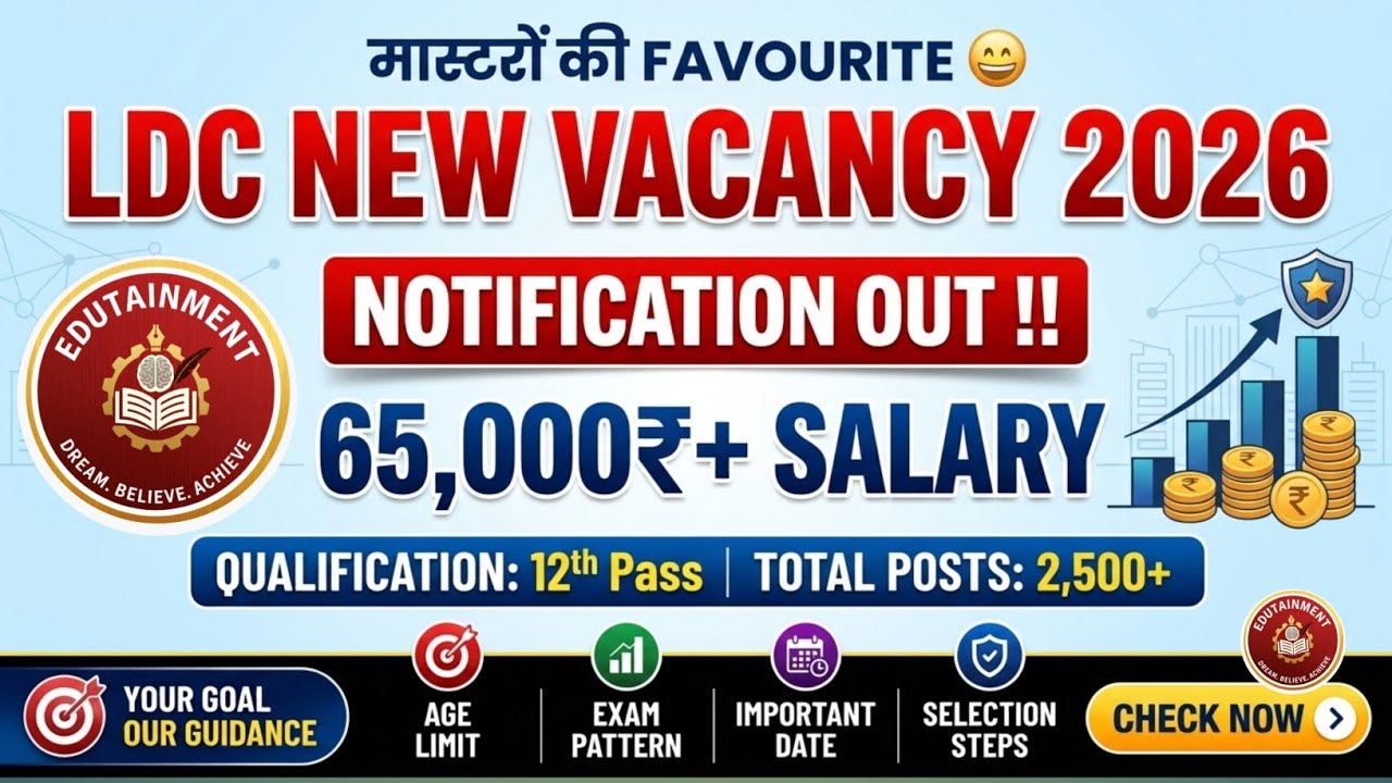 LDC New Vacancy 2026 Notification Out! 🔥 | 12th Pass | 2,500+ Posts | Age, Syllabus & Salary