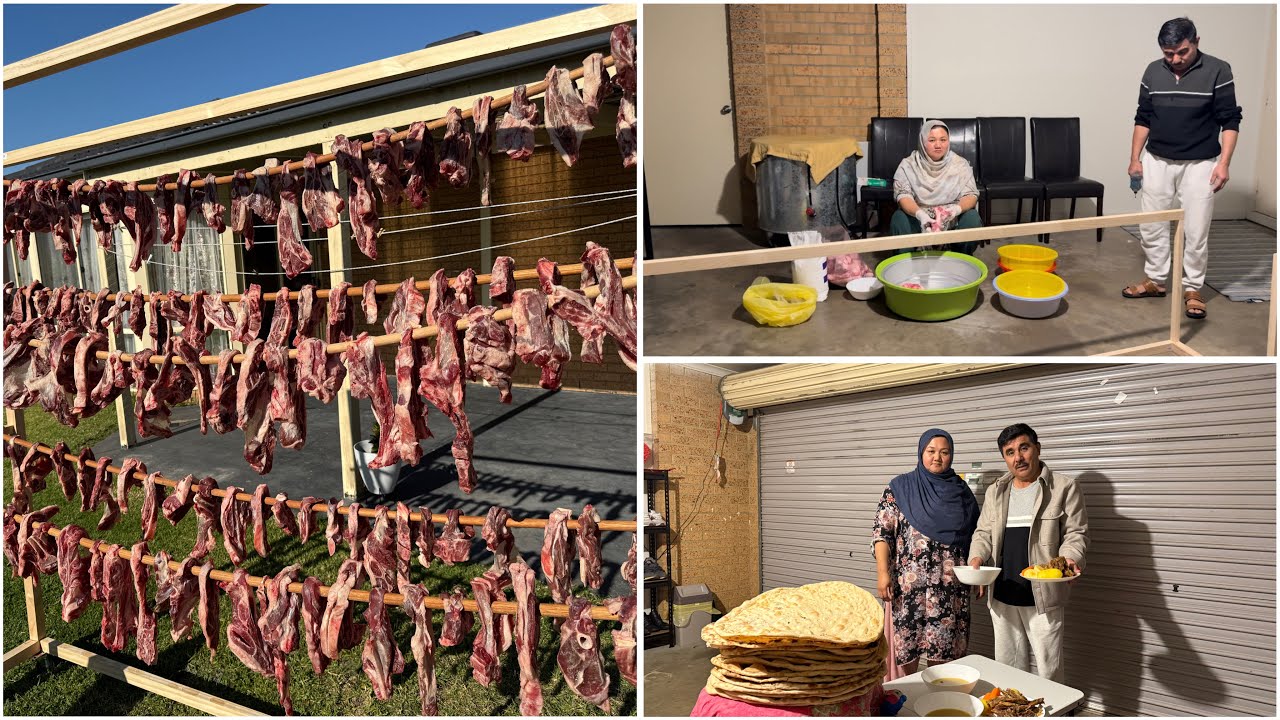 Preparing for winter making traditional dried meat(Qadid)|قدید|آماده کردن‌ گوشت قاق یا لاندی