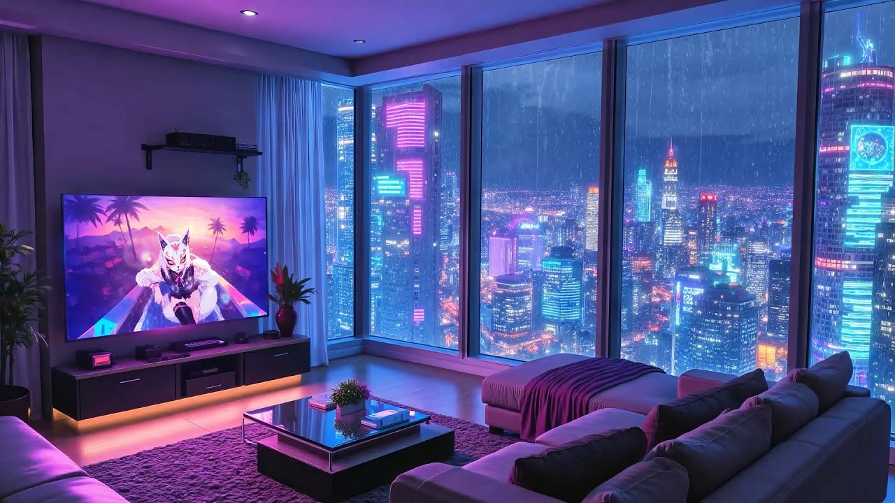 Chill Lofi Room Overlooking Urban Rain 🌧️ Chill Music for Deep Focus & Relax 🌆 Lofi Rain Playlist