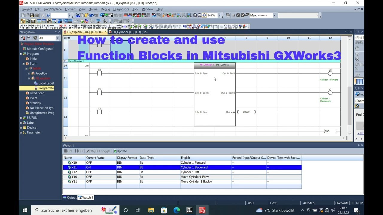 Function blocks how to use and create Mitsubishi Melsec GXWorks3