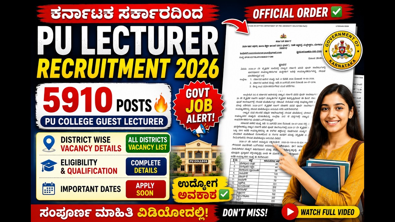 PUC Guest Lecturer Vacancy 2026 💥 District Wise Posts Details| GOVT JOB ALERT 🚨