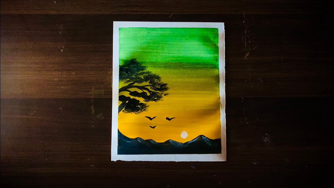 Easy Silhouette Sunset painting | poster colors | acrylic painting for beginners 