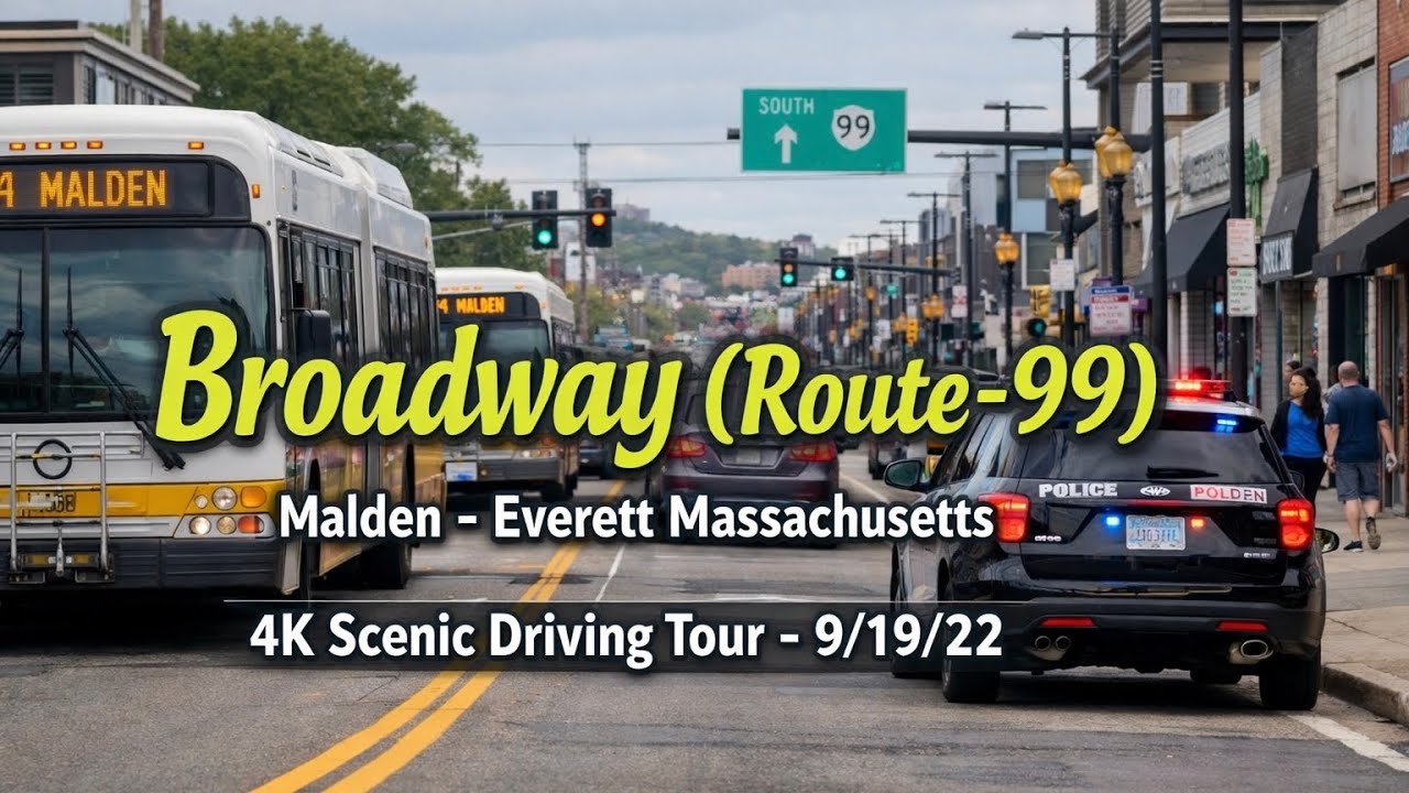 🚕 Broadway (Route 99) | Malden -  Everett MA | 4K Scenic Driving Tour - 9/19/22