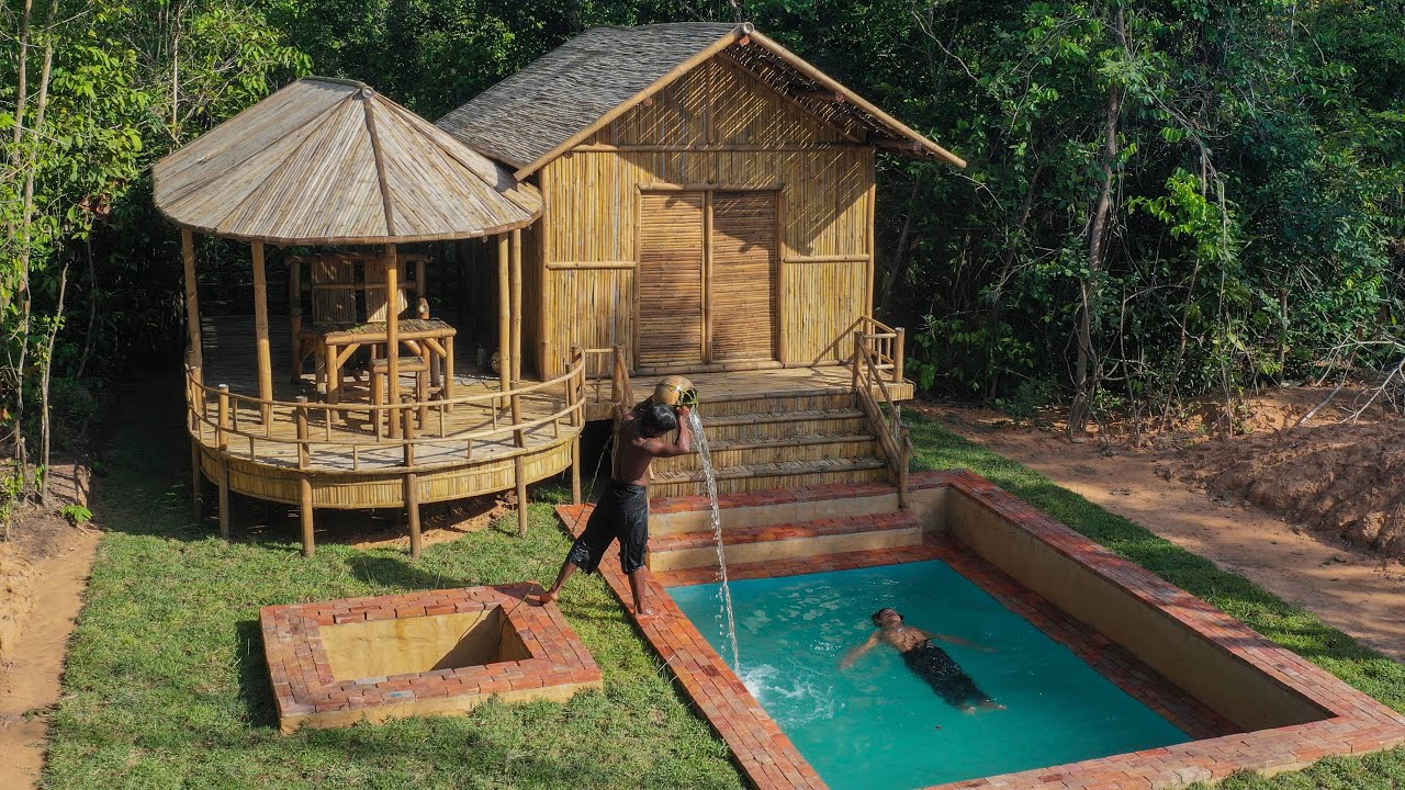 [ Full Video ] Building Jungle Bamboo House and Swimming Pool With D&eacute;cor Private Living Room