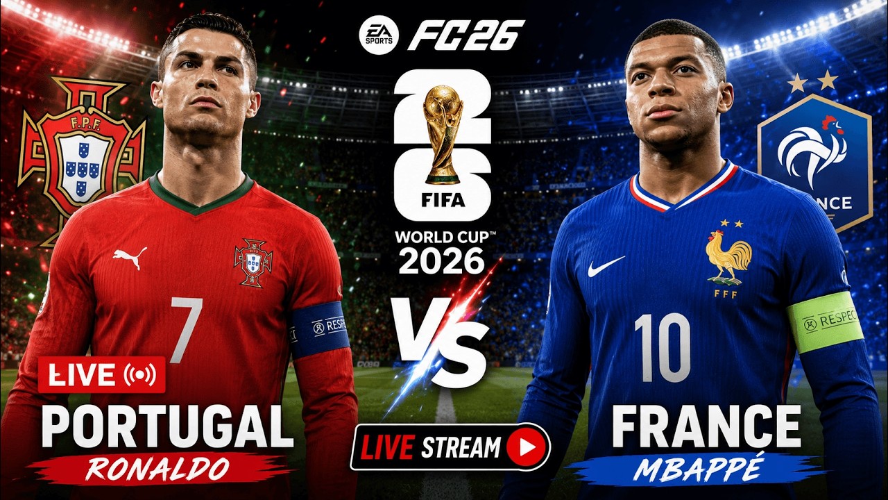 LIVE: Portugal vs France | Cristiano Ronaldo vs Kylian Mbapp&eacute; | FC 26 2026 PS5 Gameplay
