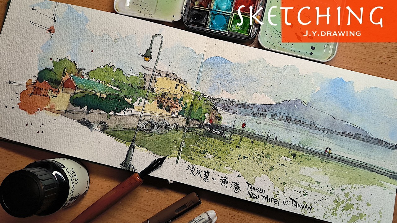 Easy Landscapes Quick Sketch and Paint | Dip Pen and Watercolor Art