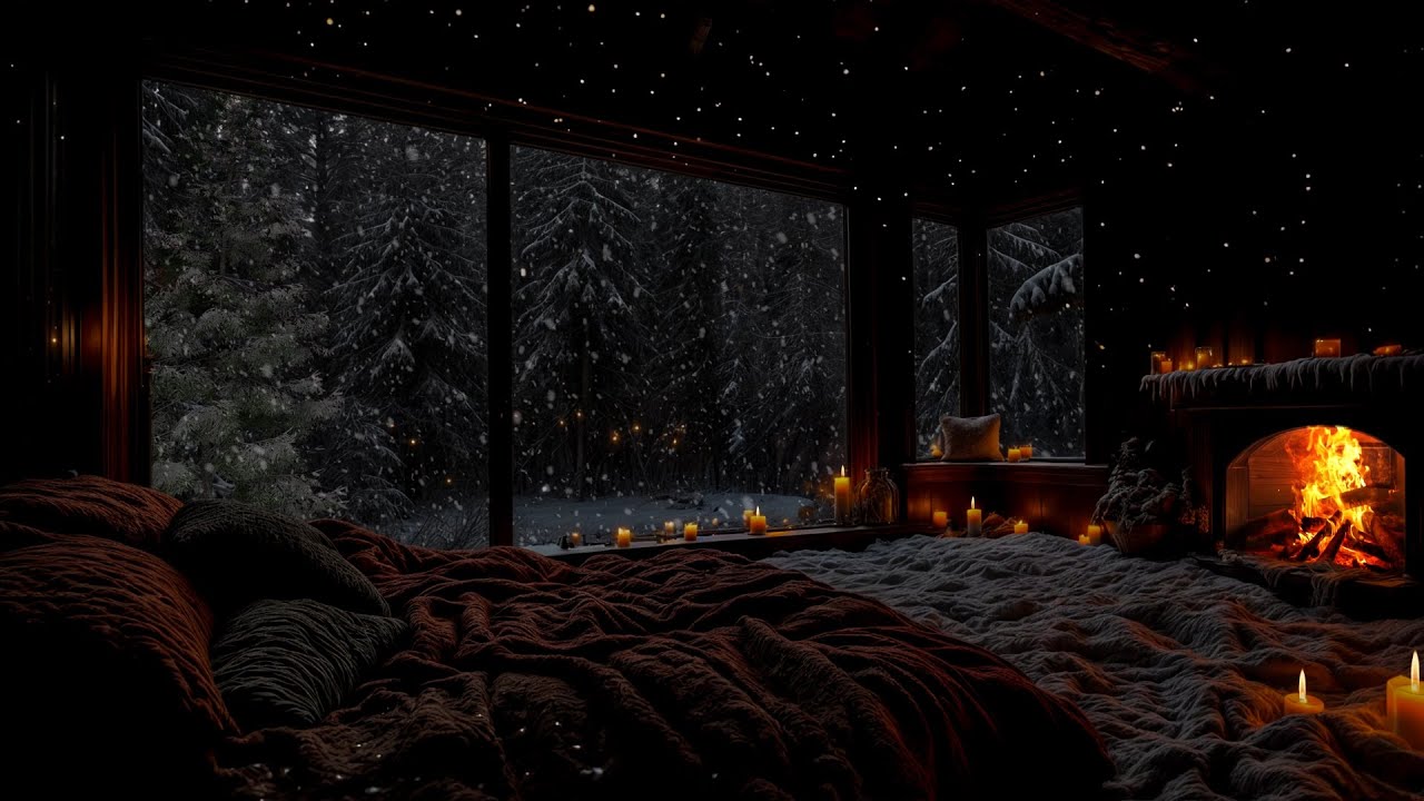 🔴Quiet Winter Night Cabin  🔥Winter Cabin Serenity 🔥❄️ Snowy Views & Crackling Fire
