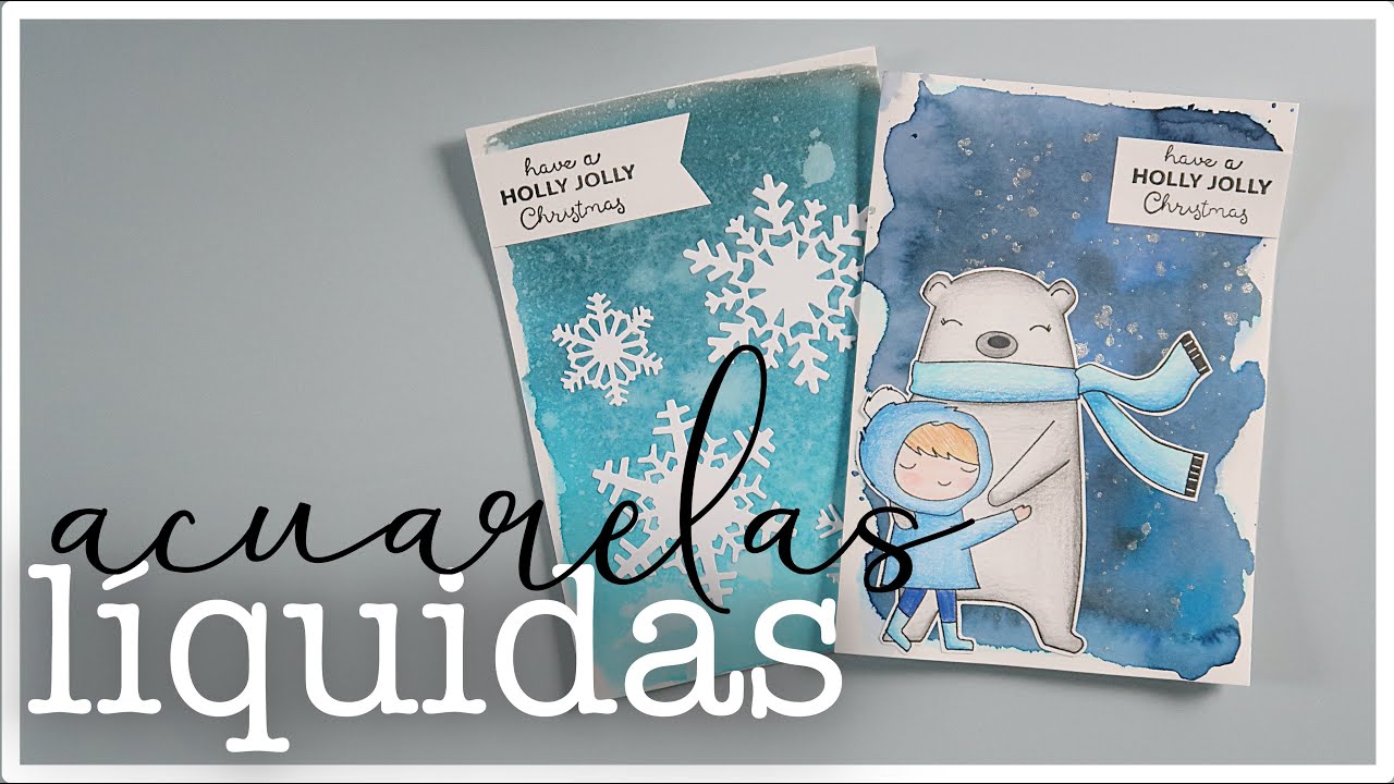 TARJETAS de NAVIDAD ❄️ ACUARELA LÍQUIDA  y POLYCHROMOS ⭐️ Cardmaking
