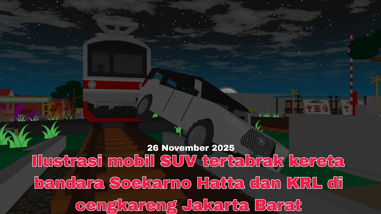 Ilustrasi mobil SUV tertabrak kereta bandara Soekarno Hatta dan KRL di cengkareng Jakarta Barat