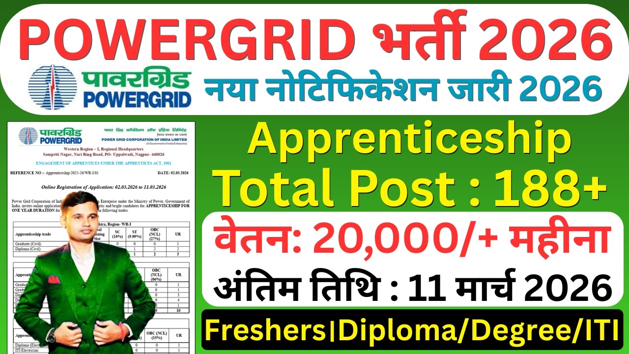 PowerGrid New Recruitment 2026। Any Freshers। Diploma / Degree / ITI। Pgcil Vacancy 2026। Jobs 2026