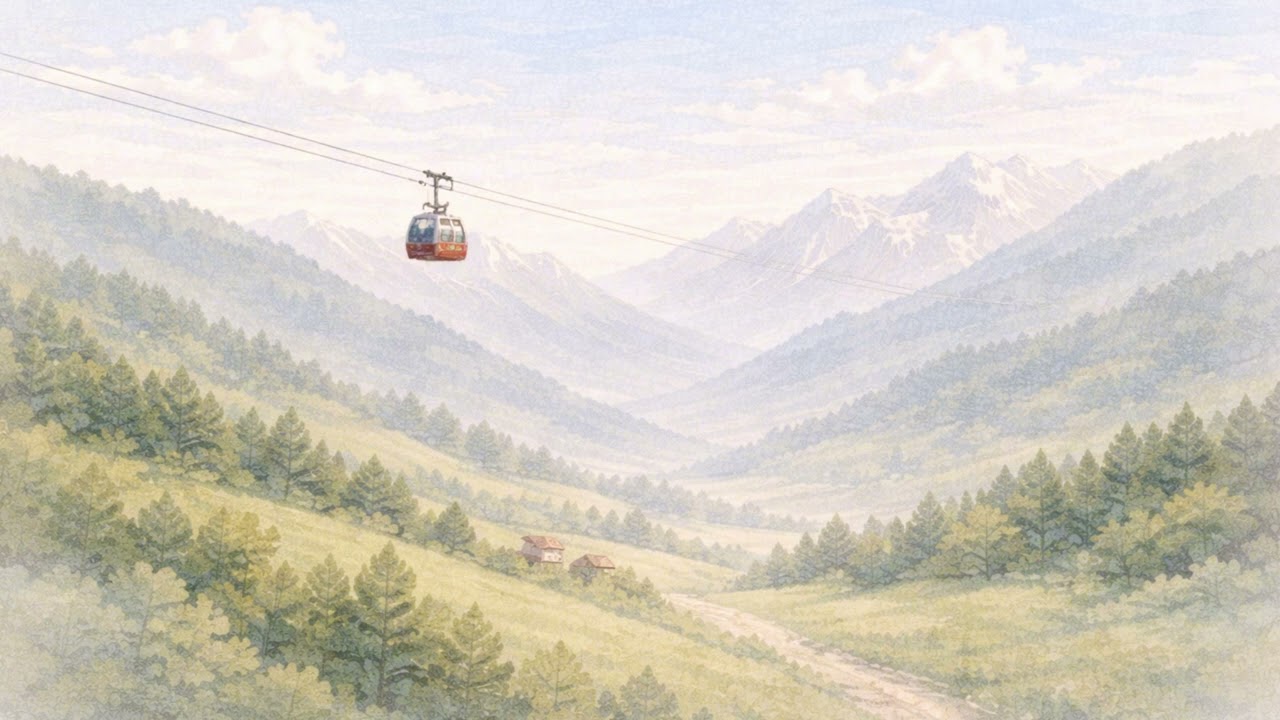 Mountain Cable Car Landscape 4K | Peaceful Alpine Valley TV Art Background Display View