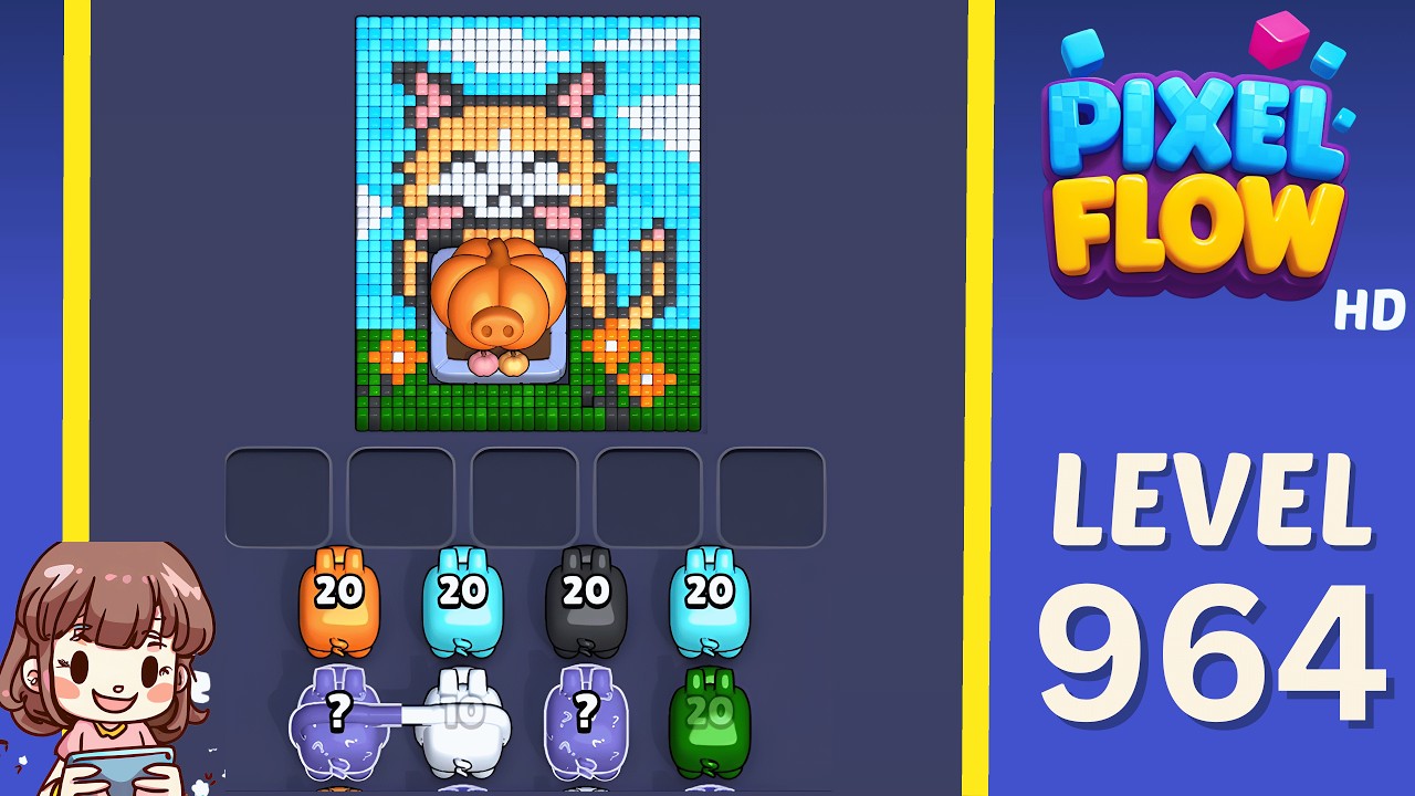 Pixel Flow Level 964 Solution Walkthrough