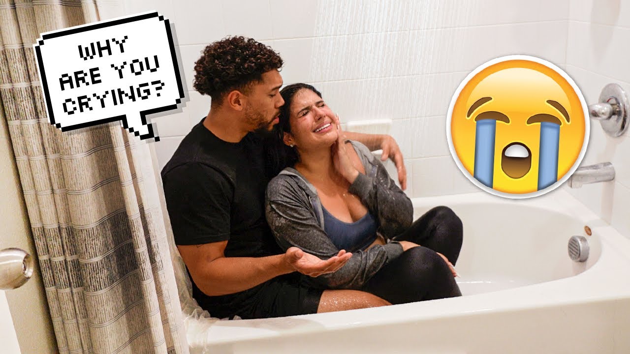 CRYING IN THE SHOWER FULLY CLOTHED PRANK ON HUSBAND! **Cutest Reaction**