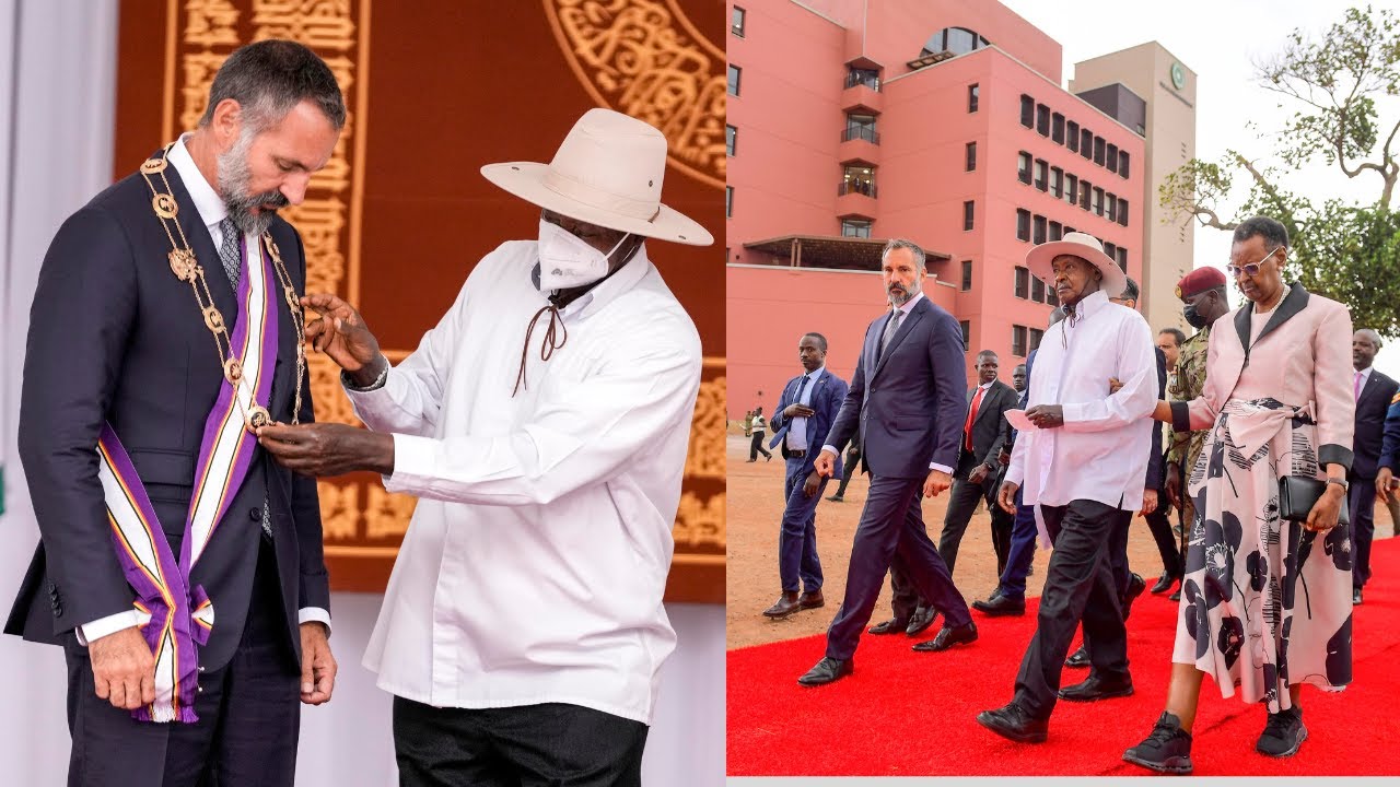Museveni crowns His Highness. Prince Rahim Aga Khan V & Princess Zahra Aga K with prestigious awards