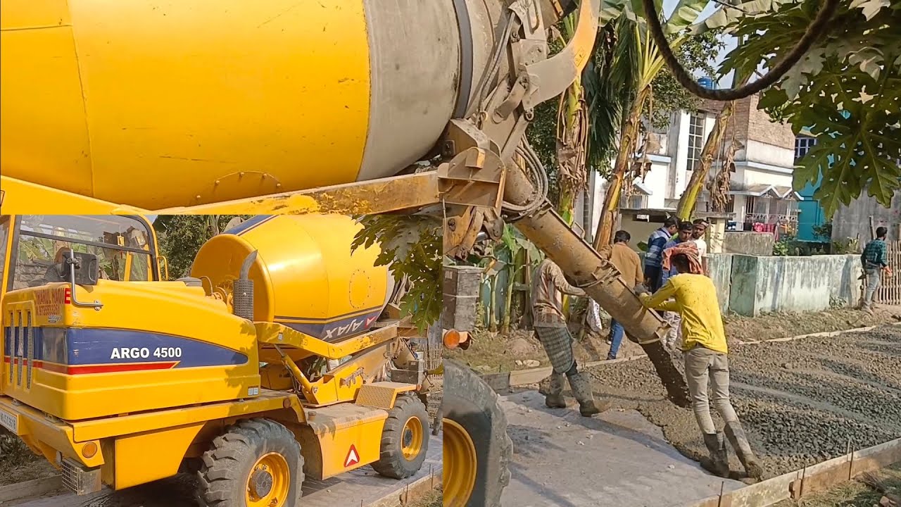 Heavy Concrete Mixer Machine at Road Construction Site | Satisfying Construction Work