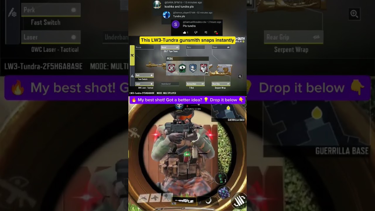 BEST LW-3 TUNDRA FAST ADS + ONE SHOT GUNSMITH IN CODM | LW-3 BEST BUILD FOR CODM #codm #codmloadout