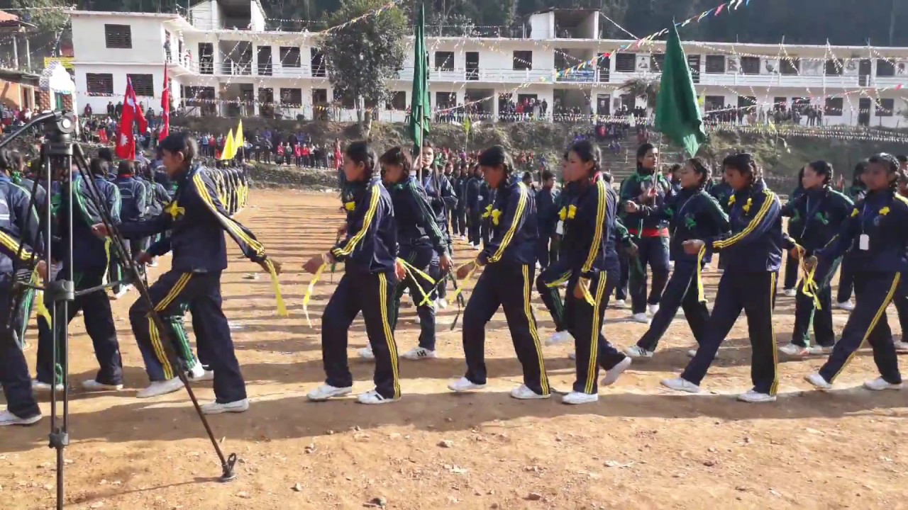 PT Physical Training and Drill of the students with  march Pass from a government school of Nepal.