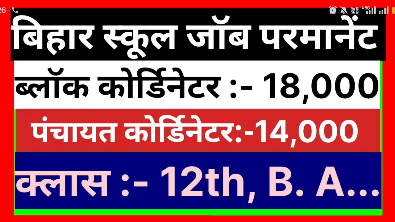 Bihar School Jobs 2026 | Block Coordinator Recruitment | Panchayat Coordinator Recruitment | 12th...