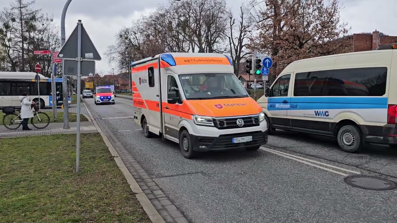 Emergency Ambulance + Doctor (Notarzt) vehicle convoy in Wernigerode,  Germany, on 10 December 2025
