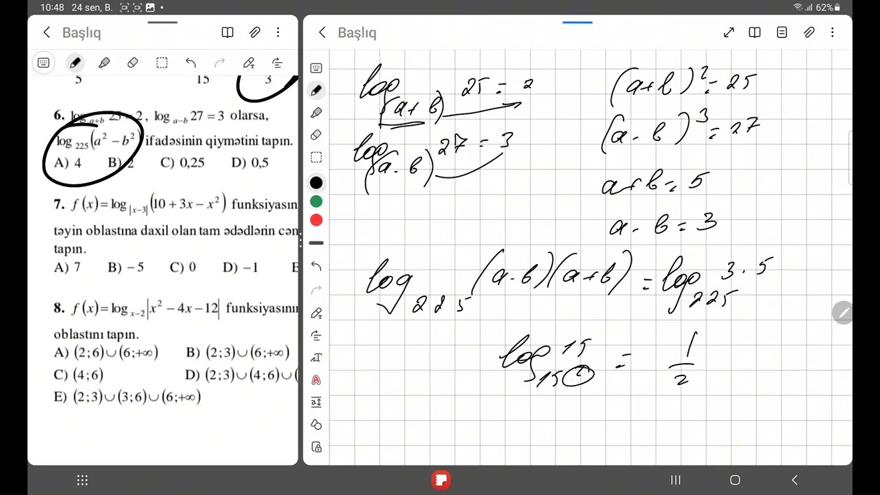 MHM Üstü və loqarifmik fynksiyalar test 1,2