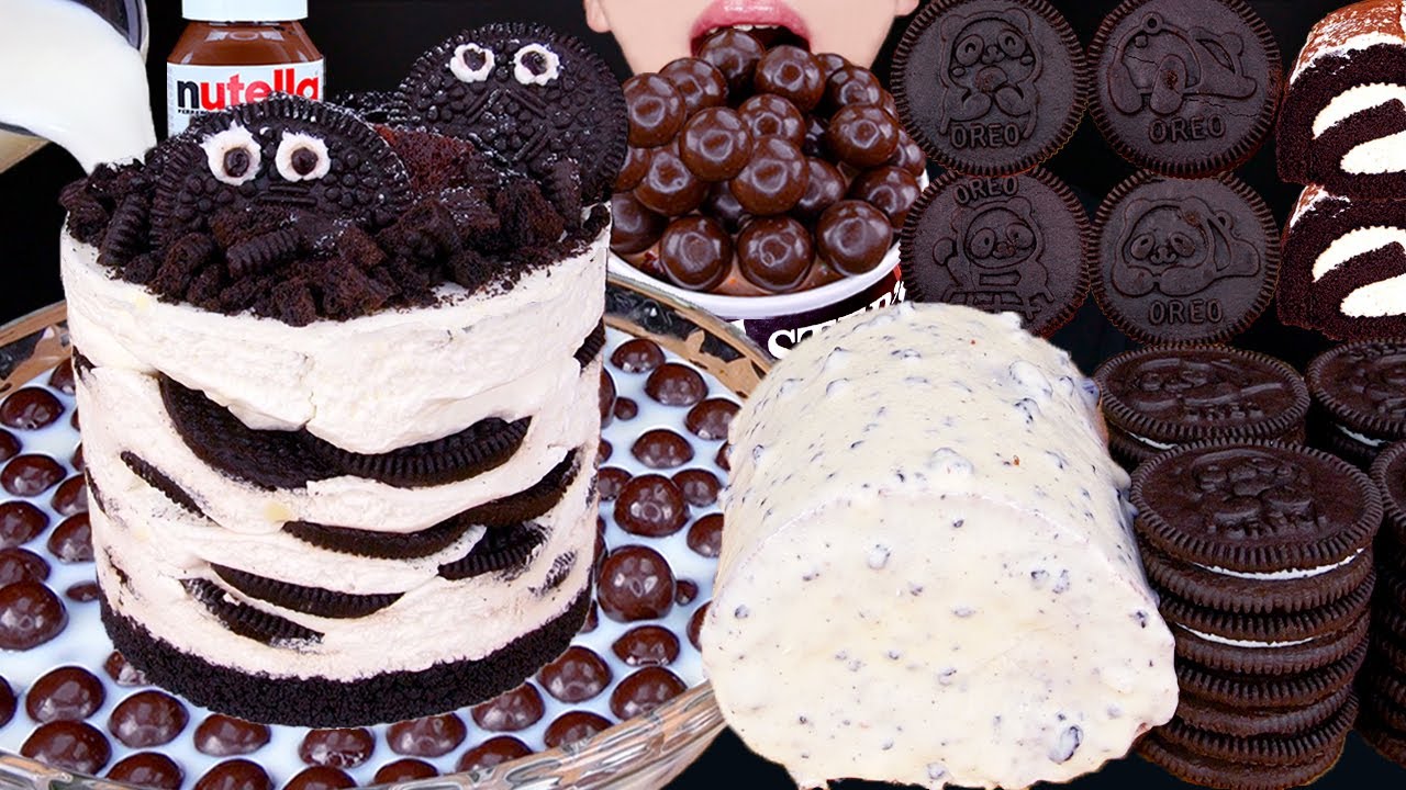 ASMR OREO CAKE MALTESERS MAGNUM CHOCOLATE ICE CREAM NUTELLA DESSERT MUKBANG 먹방 オレオ 咀嚼音 EATING SOUNDS