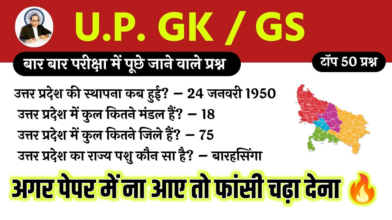 UP GK Most Important Questions 2026 | Uttar Pradesh GK Top 50 | All UP Exams Special