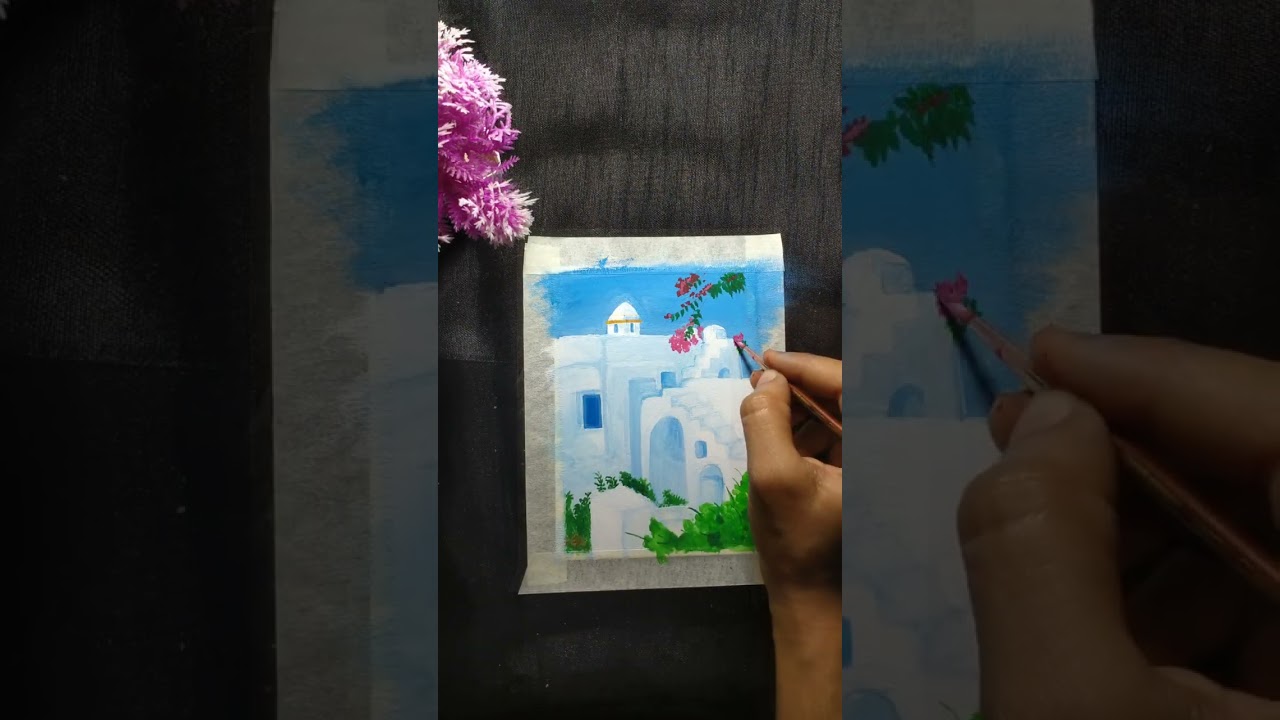 Beautiful painting of Santorini - GREECE 😍🖌️#shorts#painting #santorini #greece