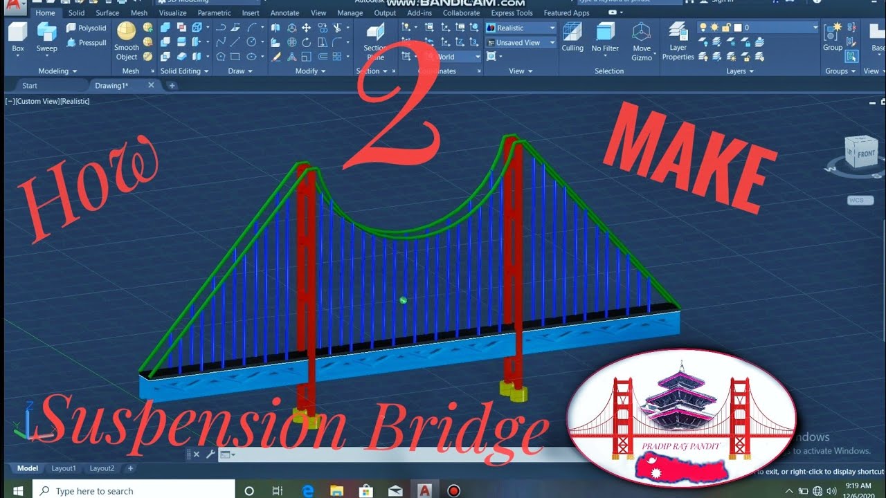 How to make suspension bridge in AutoCAD