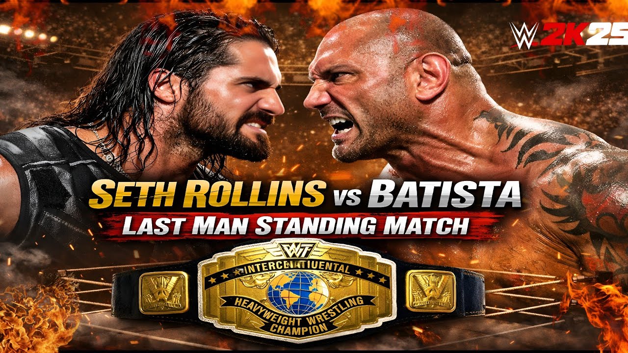Seth Rollins vs Batista Last Man Standing Match For Intercontinental Championships Crazy 😧 WWE 2k25 
