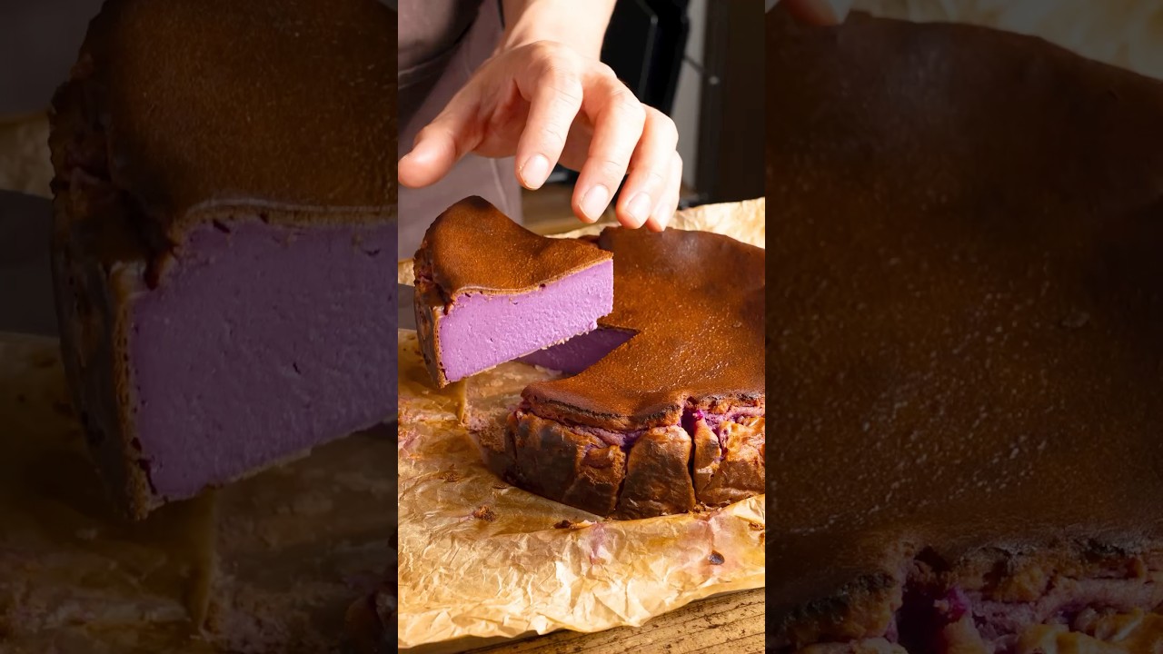 Halloween Purple Sweet Potato Burnt Basque Cheesecake 紫芋のバスクチーズケーキ #halloween #asmr #shorts