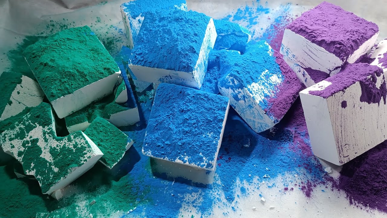 Asmr Chalk🎆leftovers of various fresh chalk and powder paint🥰for you friends!