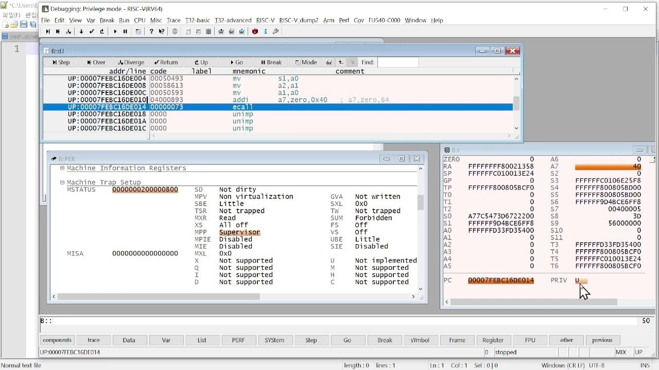 [RISC-V] Privilege mode: mstatus.mpp (Part1) - TRACE32 debugging