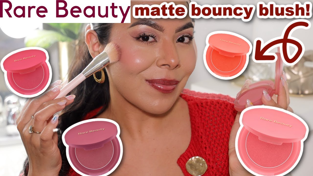 Rare Beauty's NEW matte bouncy blushes wear test & swatches! (I tried all 7 shades on oily skin!)