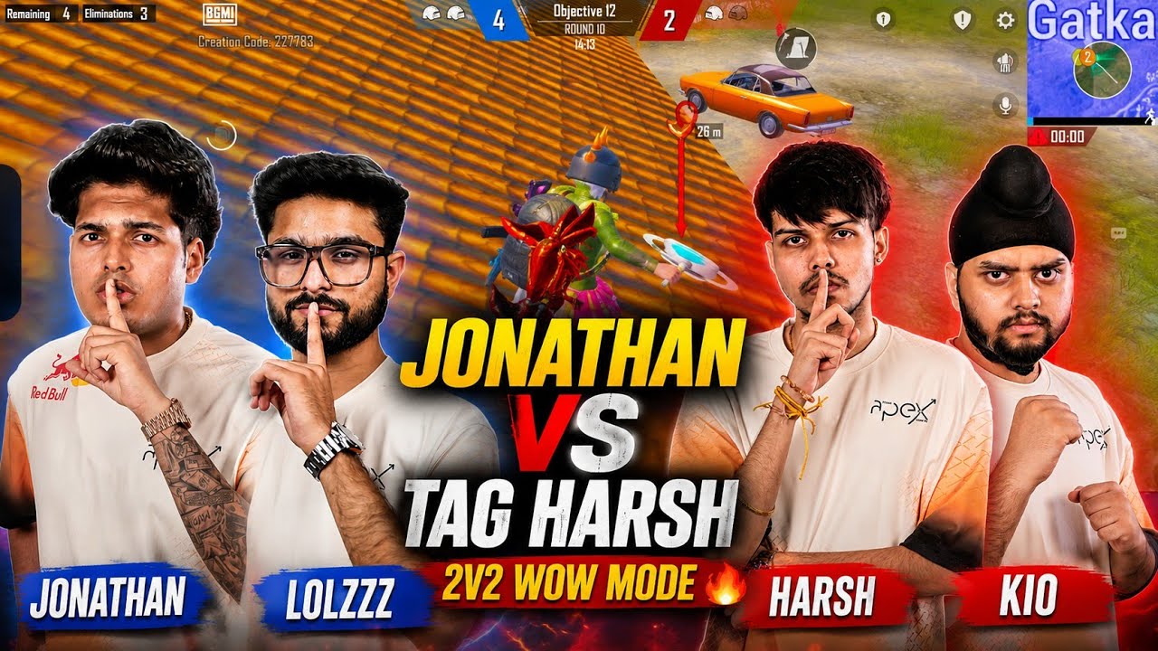 JONATHAN VS TAG HARSH 2V2 WOW MODE🔥 | LOLZZZ & KIO | JONATHAN GAMING | BGMI