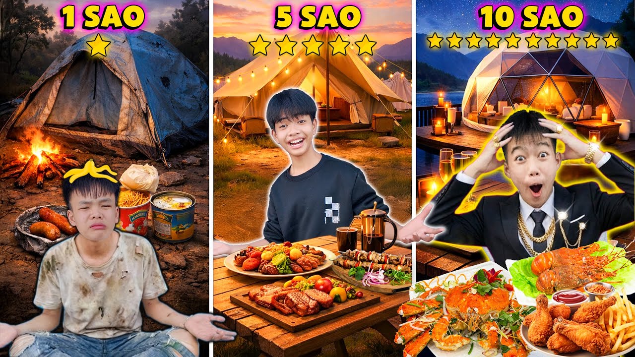 Cắm Trại Đấu Giá 1⭐️  Vs 5⭐️  Vs 10⭐️ Ngoài Cánh Đồng | Min Min TV Minh Khoa