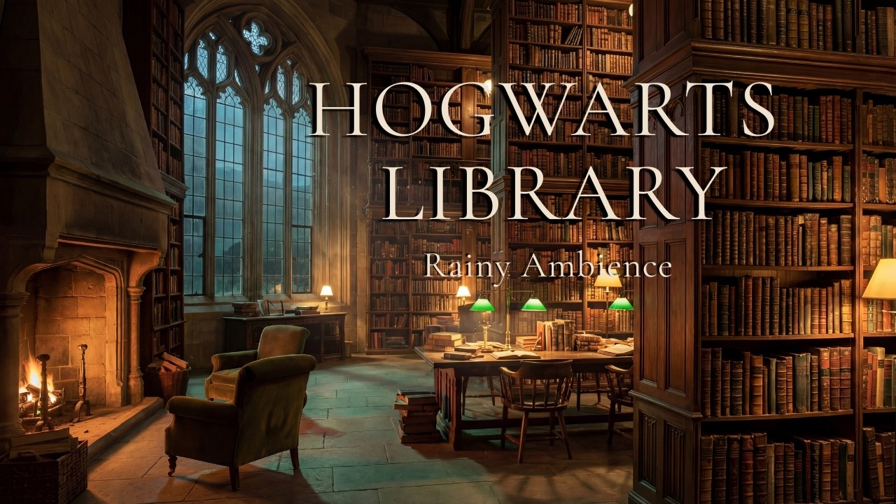Hogwarts Library | Rainy Study Ambience 🌧️🔥Cozy Fireplace Sounds for Focus & Reading