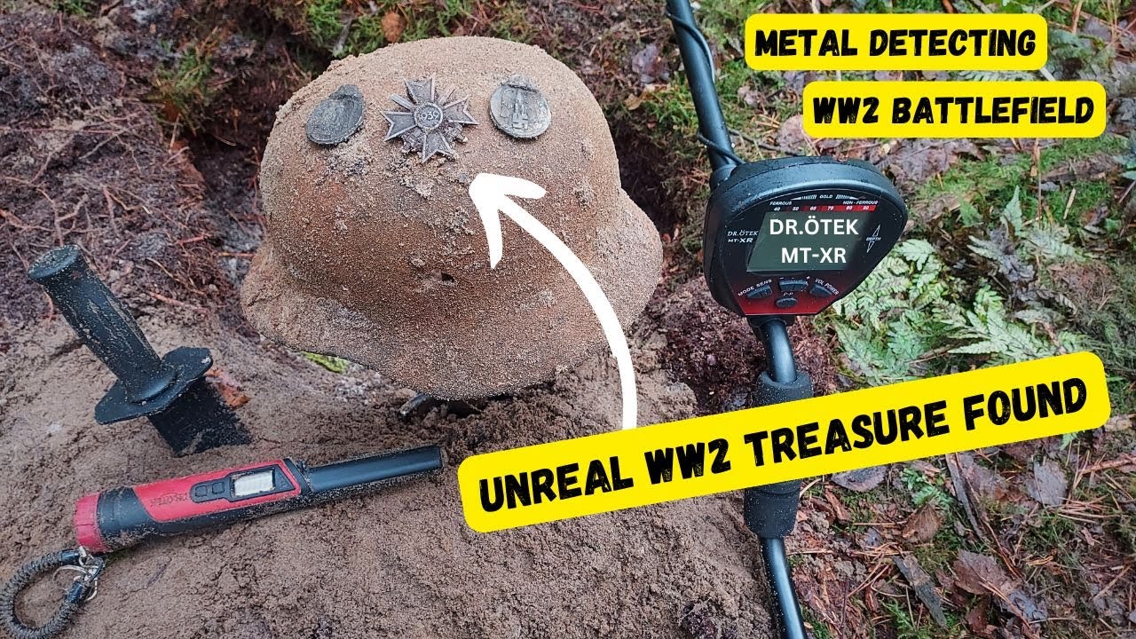 German WWII helmet and medals found WW2 metal detecting.  UNREAL finds ! DR Otek MT-XR.